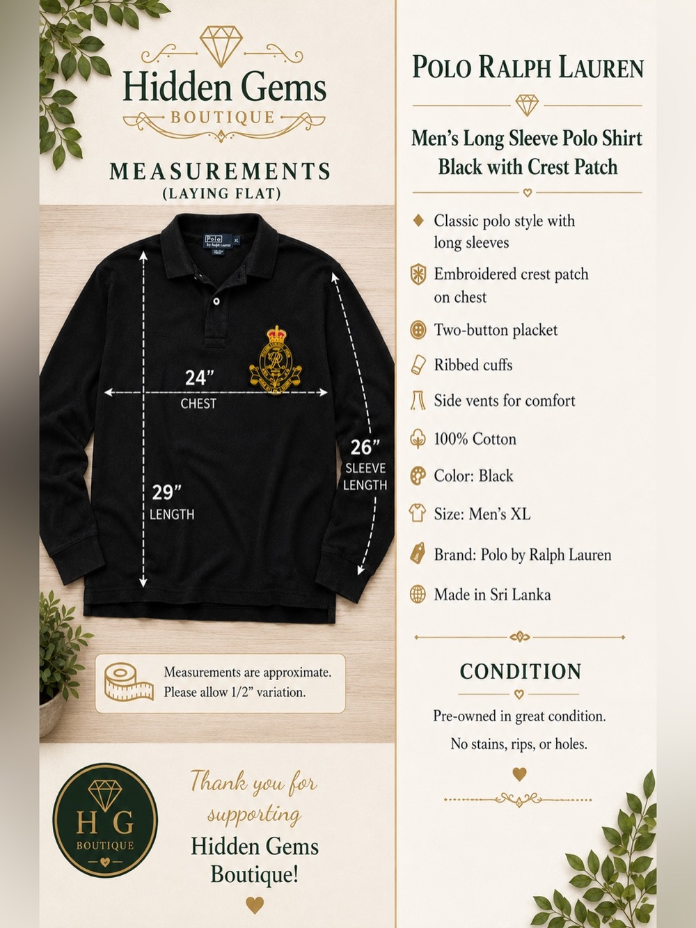 Ralph Lauren Black Long-Sleeve Polo with Gold Crest - Picture 9 of 9